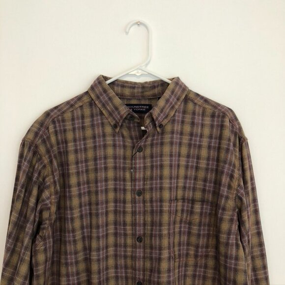 NEW NWT ROUNDTREE YORKE Mens Tan Brown Blue White Navy Plaid Cotton Button Down - Picture 2 of 10